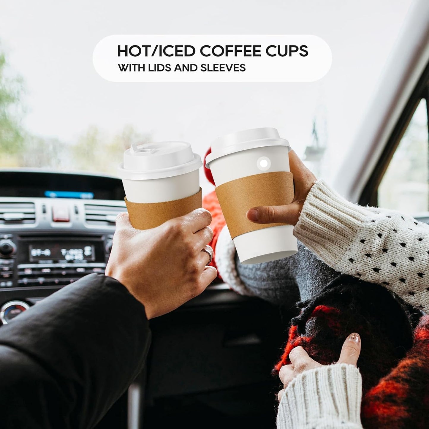EatNOW Disposable Coffee Cups with Lids & Sleeves Bundle