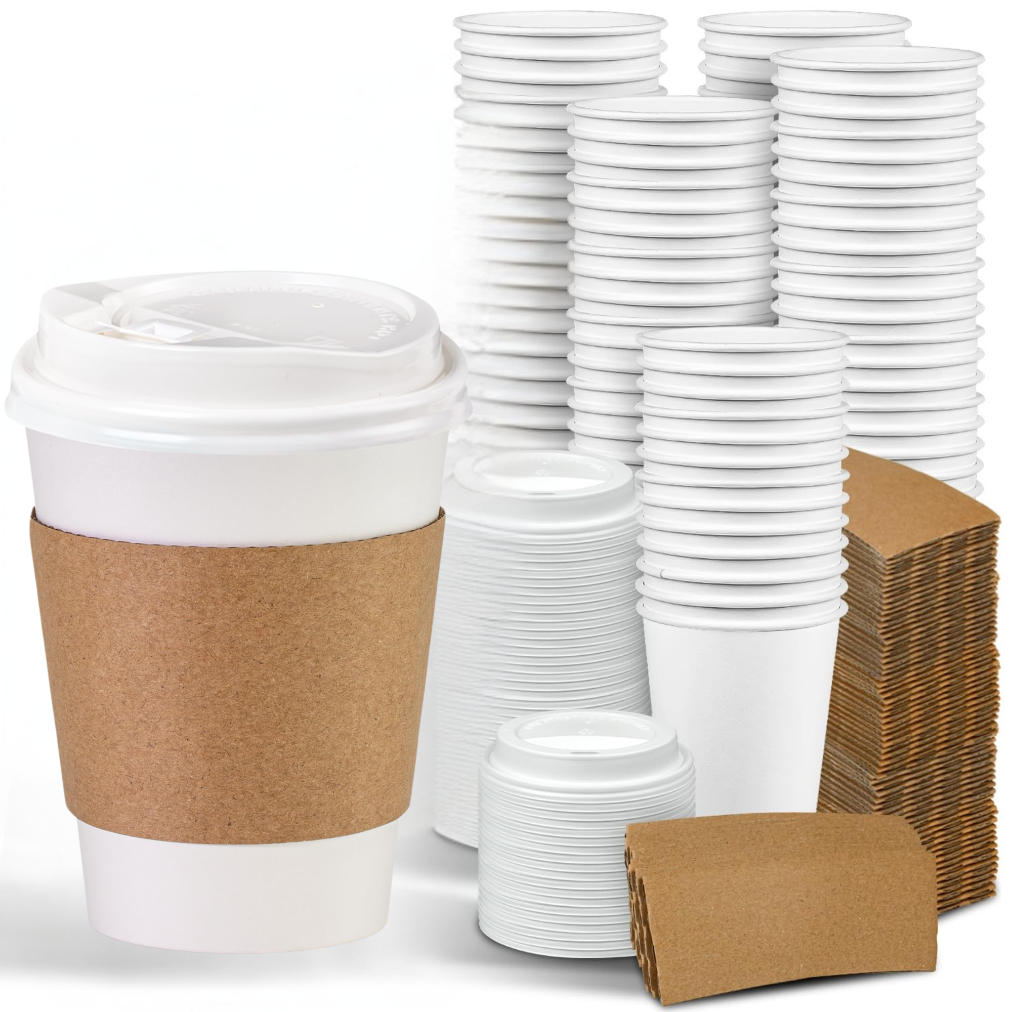 EatNOW Disposable Coffee Cups with Lids & Sleeves Bundle Kit