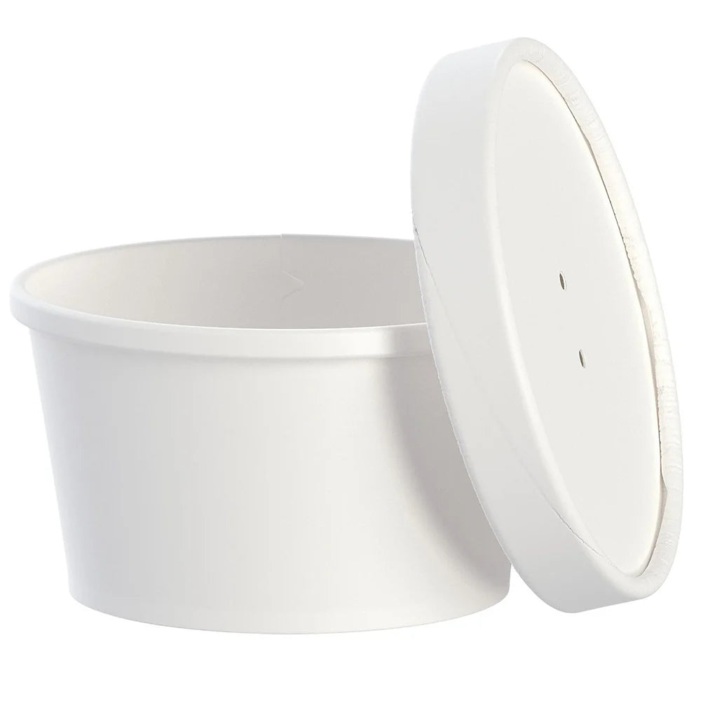 White paper food container with lid on a white background