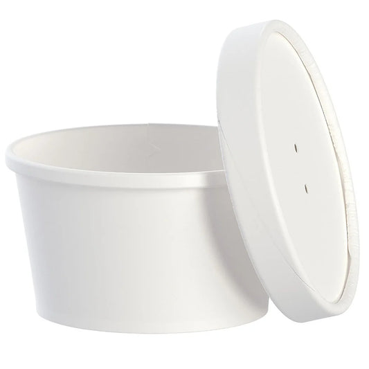 White paper food container with lid on a white background