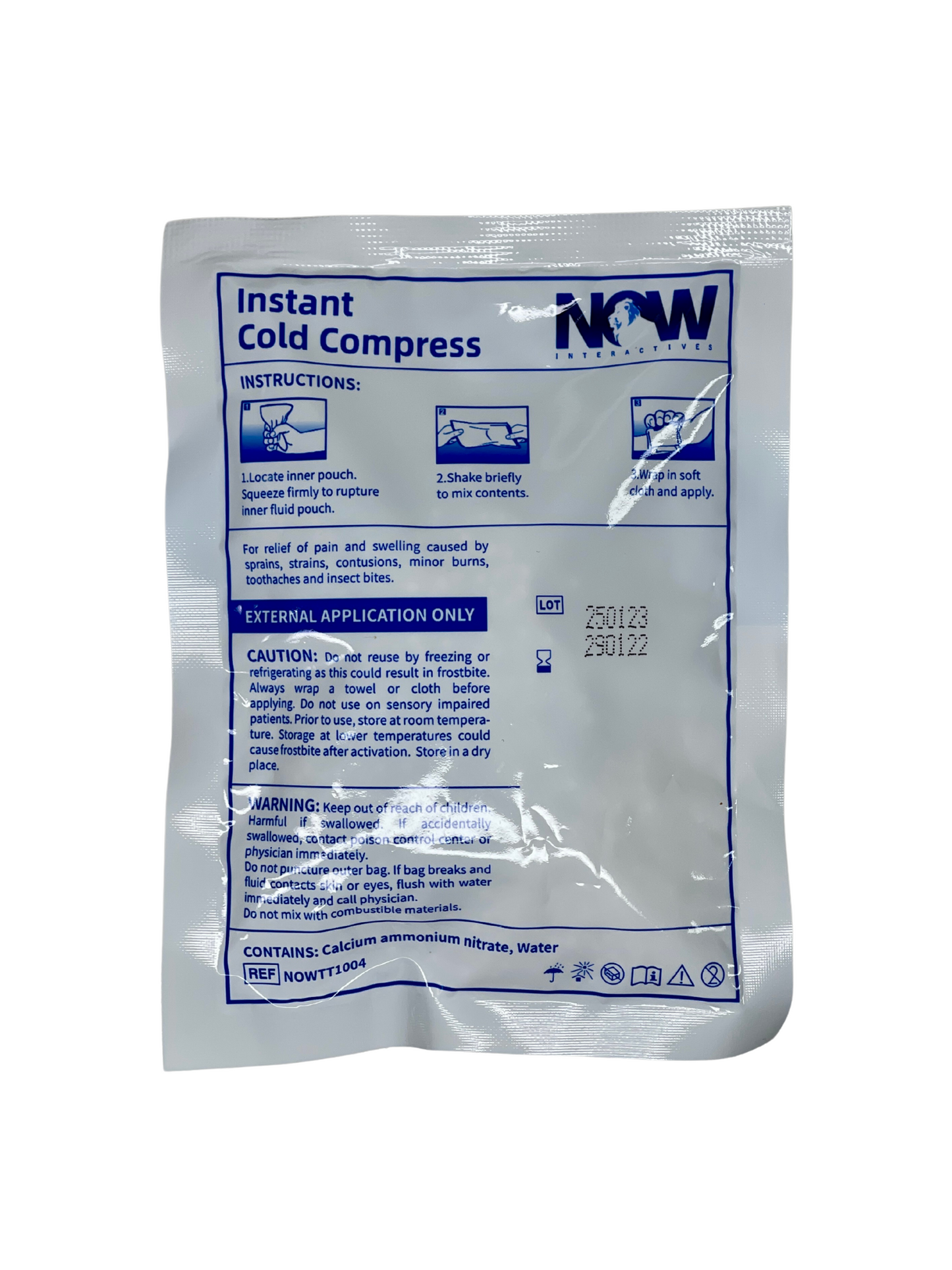 MediNOW
Instant cold compress packaging with blue text on a white background