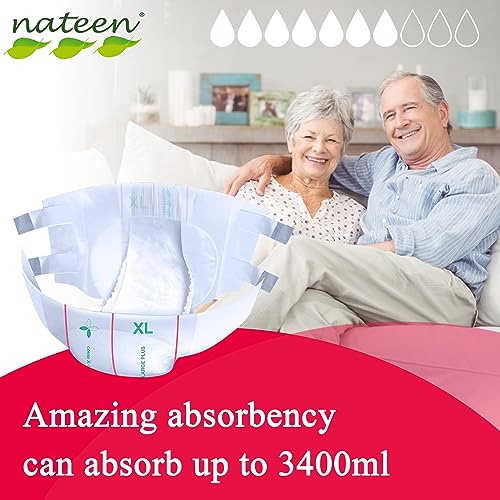 Nateen Combi Plus Adult Diapers,Unisex Disposable Incontinence Briefs with Tabs for Men and Women,Heavy Absorbency Diaper,Overnight Leak Protection