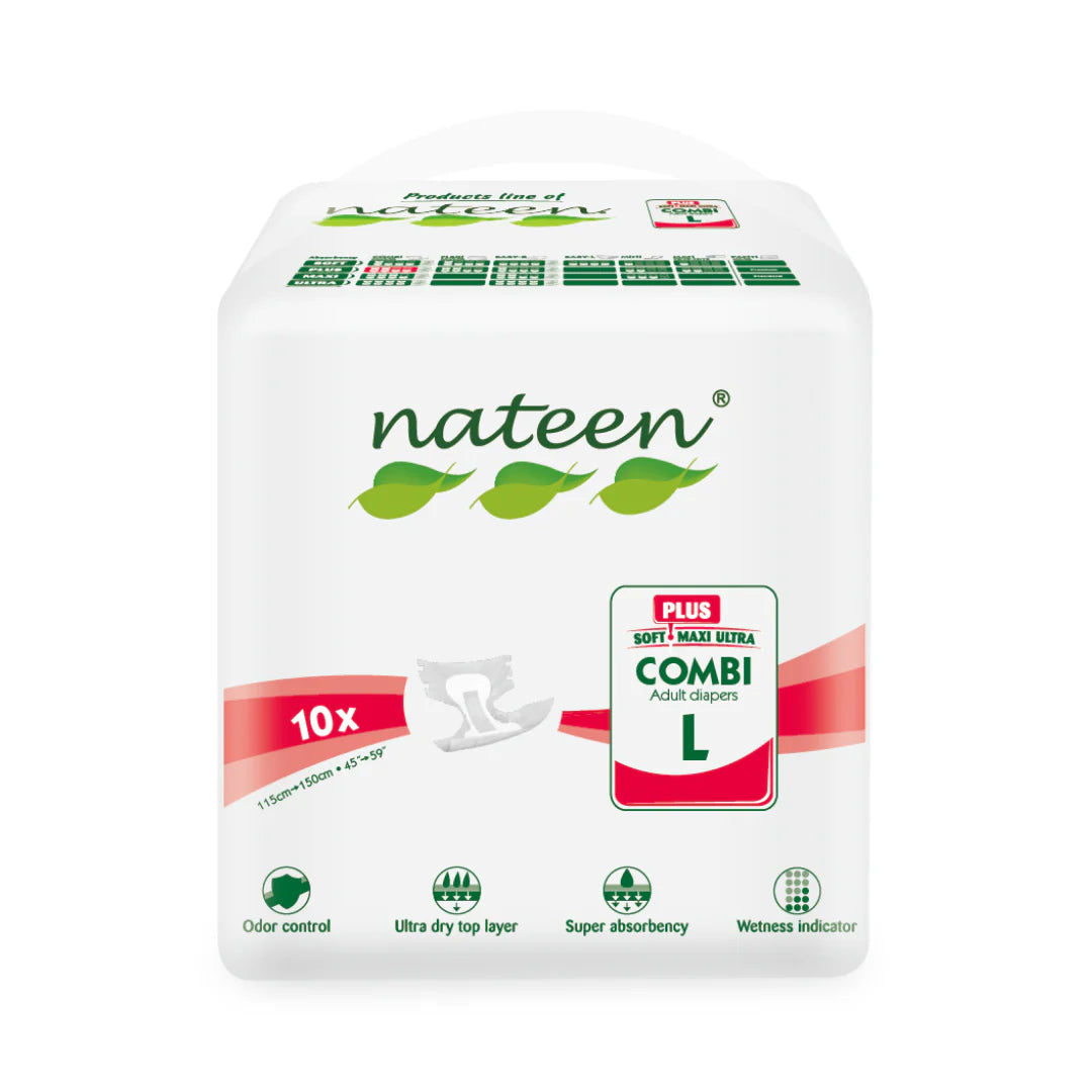 Nateen Combi Plus Adult Diapers,Unisex Disposable Incontinence Briefs with Tabs for Men and Women,Heavy Absorbency Diaper,Overnight Leak Protection