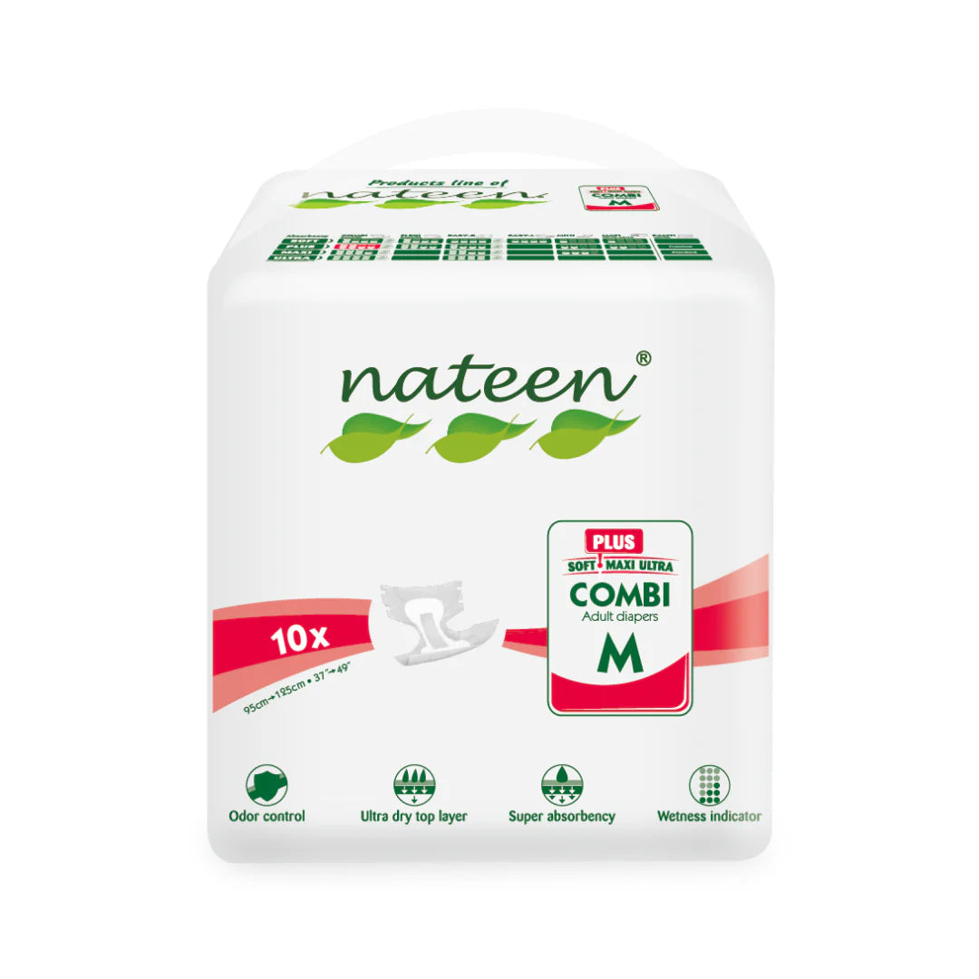 Nateen Combi Plus Adult Diapers,Unisex Disposable Incontinence Briefs with Tabs for Men and Women,Heavy Absorbency Diaper,Overnight Leak Protection