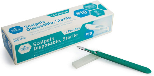 MedPride Disposable Surgical Scalpel #10, Sterile, Individual Pouches for DermaplaIning, Podiatry, Crafts & More (Case of 100)