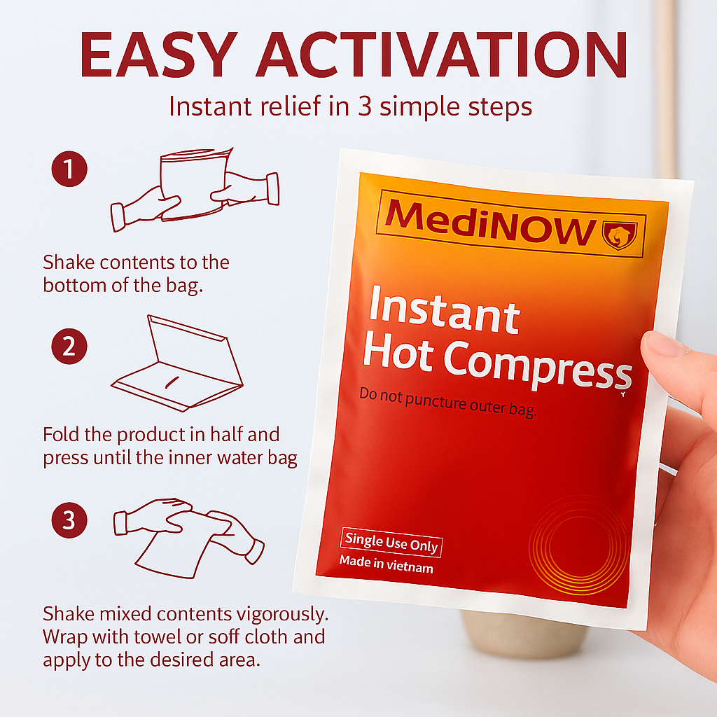 MediNOW Instant Hot Pack (6" x 6”) Disposable, Instant Heating Bag for Sore Neck, Shoulder, Arm, Leg Muscles & Menstrual/Abdomen Discomfort (Case of 36)