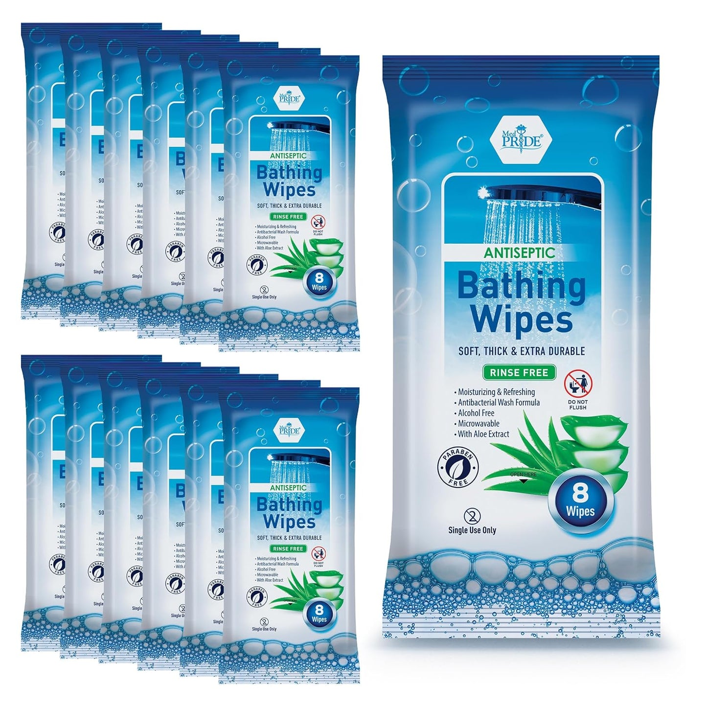 MedPride Rinse Free Bathing Wipes Microwavable Waterless Wash Wipes (Case of 12)