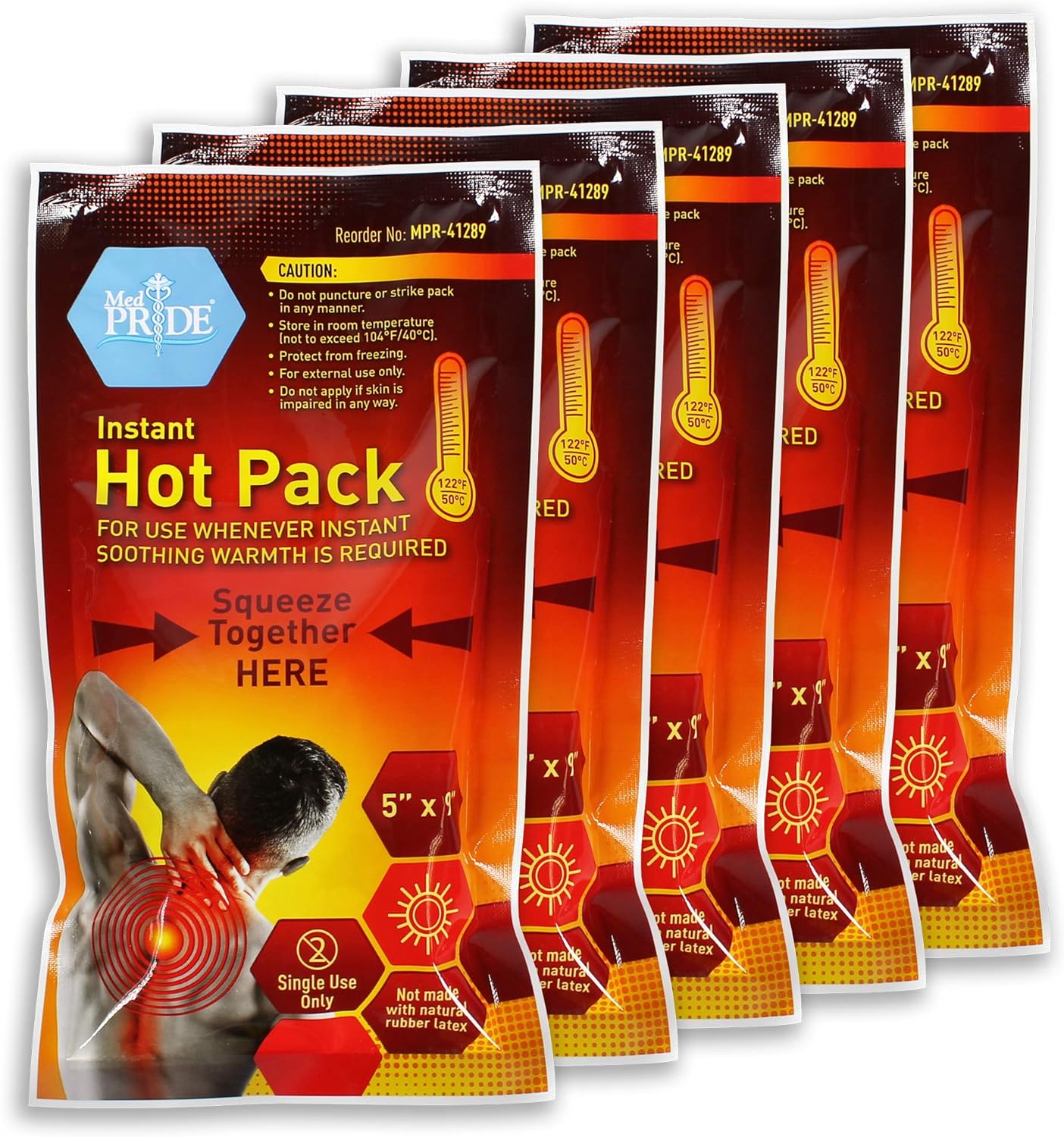 MedPride Instant Hot Packs 5” x 9” Disposable, Instant Heating Bag for Sore Neck, Shoulder, Arm, Leg Muscles & Menstrual/Abdomen Discomfort Relief| Long Lasting Heat, Medical-Grade (Case of 24)