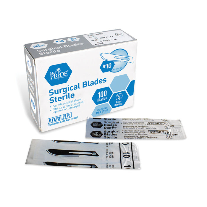 MedPride Disposable Surgical Blades #10, Sterile, Individual Pouches for DermaplaIning, Podiatry, Crafts & More (Case of 100)