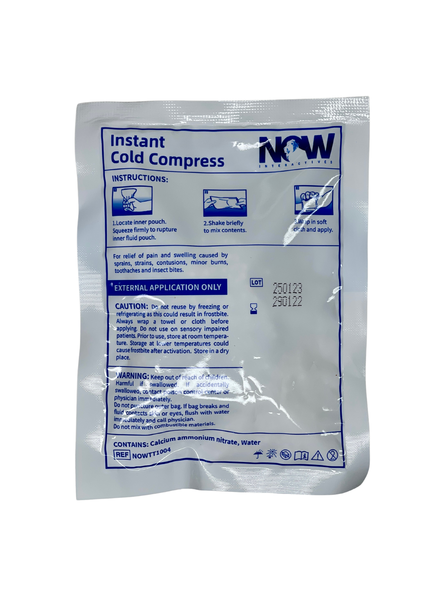 MediNOW 
Instant cold compress packaging with blue text on a white background