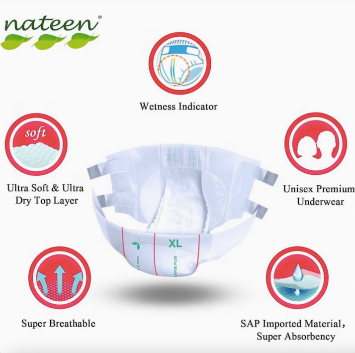 Nateen Adult Diapers Disposable Incontinence Briefs Heavy Absorbency Diaper Overnight Leak Protection (25 Pack)